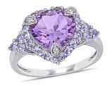 2.45 Carat (ctw) Amethyst Heart Ring in 10K White Gold with Tanzanites