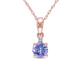 1/2 Carat (ctw) Tanzanite Solitaire Pendant Necklace in 10K Rose Pink Gold with Chain