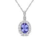 1.80 Carat (ctw) Tanzanite and White Topaz Halo Pendant Necklace in 14K White Gold with Chain