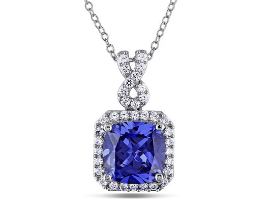 5.70 Carat (ctw) Lab-Created Tanzanite and White Sapphire Pendant Necklace in Sterling Silver with Chain