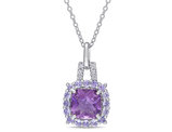 2.30 Carat (ctw) Amethyst & Tanzanite Halo Pendant Necklace in Sterling Silver with Chain