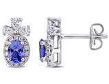 5/8 Carat (ctw) Tanzanite Halo Earrings in 14K White Gold with Diamonds 3/4 carat (ctw)