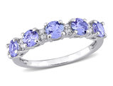 1.50 Carat (ctw) Tanzanite and White Topaz Semi-Eternity Ring Band in Sterling Silver