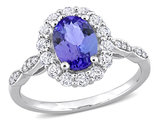 1.85 Carat (ctw) Tanzanite and White Topaz Halo Ring in 14K White Gold