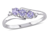 1/3 Carat (ctw) Tanzanite Three Stone Anniversary Ring Band in 10K White Gold 