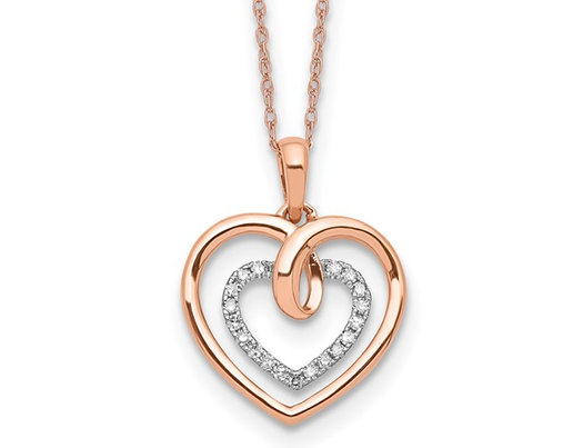 1/10 Carat (ctw) Lab-Grown Diamond Heart Necklace in 14K Rose Pink Gold with Chain