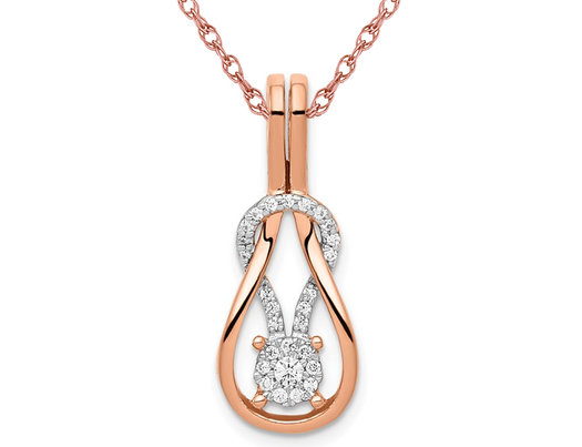 1/7 Carat (ctw H-I, I1-I2) Lab-Grown Diamond Knot Slide Pendant Necklace in 14K Rose Gold with Chain