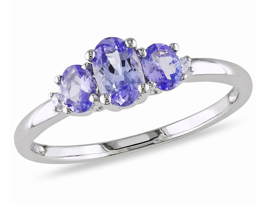 3/4 Carat (ctw) Three-Stone Tanzanite Ring in 10K White Gold