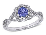 1/2 Carat (ctw) Tanzanite Floral Engagement Ring in 14K White Gold with Diamonds