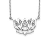 14K White Gold Lotus Flower Charm Pendant Necklace with Lab-Grown Diamonds and Chain