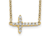1/7 Carat (ctw) Lab-Grown Diamond Sideways Cross Pendant Necklace in 14K Yellow Gold with Chain