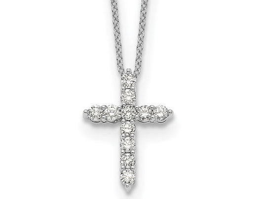1/2 Carat (ctw) Lab-Grown Diamond Cross Pendant Necklace in 14K White Gold with Chain