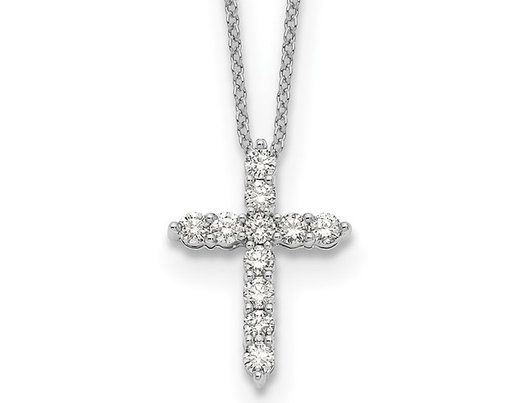 1/2 Carat (ctw) Lab-Grown Diamond Cross Pendant Necklace in 14K White Gold with Chain