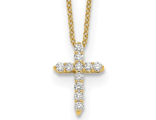 1/4 Carat (ctw) Lab-Grown Diamond Cross Pendant Necklace in 14K Yellow Gold with Chain