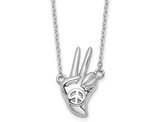 Peace Sign Hand Pendant Necklace in Sterling Silver with Chain