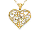 14K Yellow Gold Peace Heart Charm Pendant Necklace with Chain