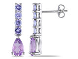 2.55 Carat (ctw) Amethyst and Tanzanite drop Earrings in Sterling Silver