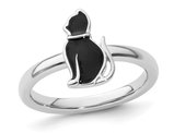 Sterling Silver Black Enameled Cat Ring