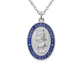 Saint Christopher Protection Medal Pendant Necklace in Sterling Silver