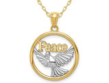 14K Yellow and White Gold Peace Dove Circle Charm Pendant Necklace with Chain