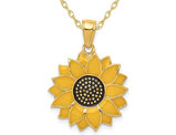 10K Yellow Gold Flower Charm Pendant Necklace with Chain
