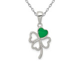 Sterling Silver Four Leaf Clover Heart Charm Pendant Necklace with Chain