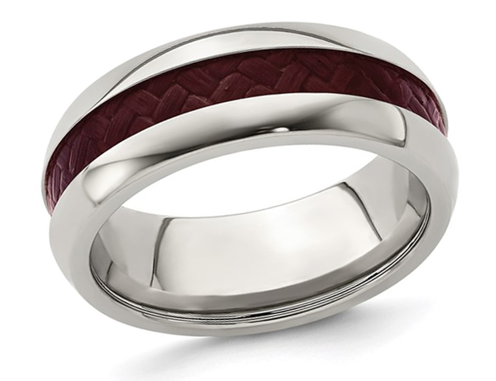 Mens Stainless Steel Red Carbon Fiber Wedding Band (8mm) - Bild 1 von 5