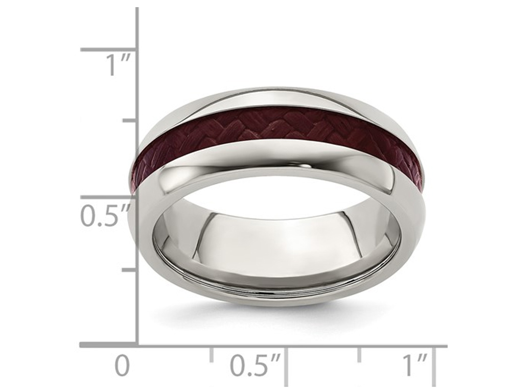Mens Stainless Steel Red Carbon Fiber Wedding Band (8mm) - Bild 2 von 5