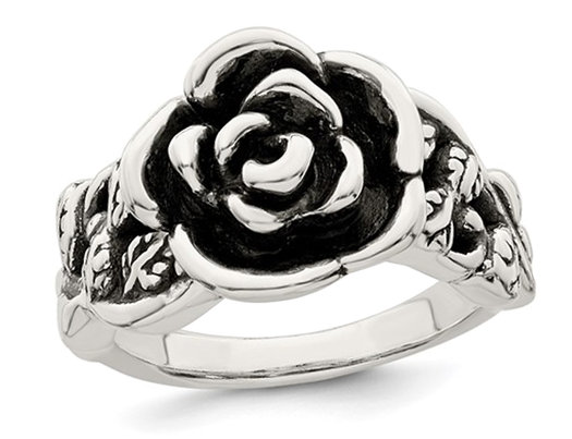 Sterling Silver Antiqued Rose Flower Ring