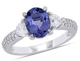 1.80 Carat (ctw) Three-Stone Tanzanite and Diamond Ring in 14K White Gold