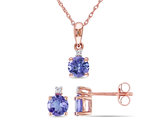 1.60 Carat (ctw) Solitaire Tanzanite Pendant and Earrings Set in 10K Rose Pink Gold with Accent Diamonds