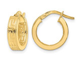 14K Yellow Gold Patterned Huggie Hoop Earrings