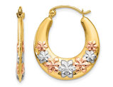 14K Yellow , White and Pink Gold Flower Hoop Earrings