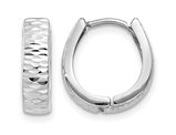 14K White Gold Textured Hinged Hoop Earrings (3.00mm thick)