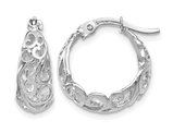 14K White Gold Filigree Polished Hoop Earrings