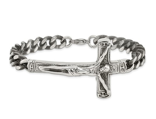 Mens Stainless Steel Antiqued Cross Bracelet (8.75 Inches)