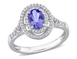 3/4 Carat (ctw) Tanzanite Double Halo Ring in 10K White Gold with Diamonds