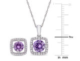 2.20 Carat (ctw) Lab-Created Alexandrite Halo Pendant & Earrings Set in 10K White Gold with Diamonds