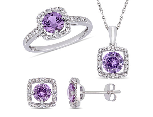 2.20 Carat (ctw) Lab-Created Alexandrite Earrings, Pendant, and Ring Set in 10K white Gold