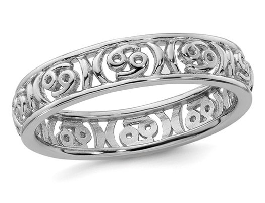 Sterling Silver Cancer Zodiac Astrology Ring Band