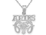 14K White Gold ARIES Charm Zodiac Astrology Pendant Necklace with Chain