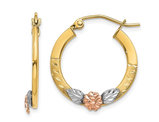 14K Yellow and Rose Pink Gold Flower Hoop Earrings