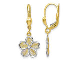 10K Yellow Gold Flower Dangle Leverback Earrings