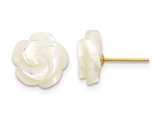 White Mother of Pearl Flower Earrings in 14K Yellow Gold