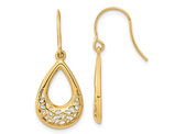 14K Yellow Gold Polished Floral Teardrop Shepherd Hook Earrings