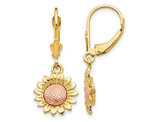 14K Yellow Gold Sunflower Dangle Leverback Earrings