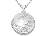 Sterling Silver Round Floral Locket Pendant Necklace with Chain