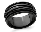 Men's Black Titanium Grooved Waves Band Ring (10mm)
