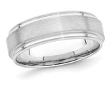 Men's Brushed Grooved Sterling Silver Band Ring (7mm)