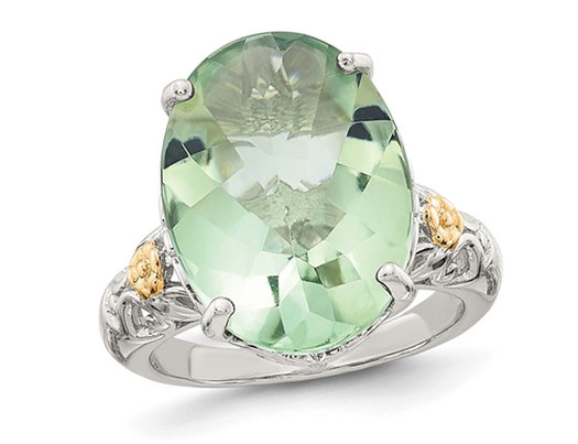 2.00 Carat (ctw) Oval-Cut Green Quartz Ring in Sterling Silver with 14k Accent